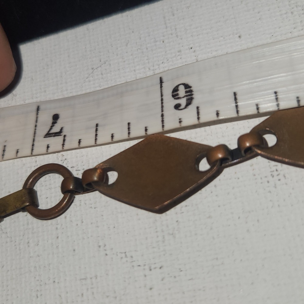 Vintage Copper Diamond Link Bracelet Textured Gold Tone Oval Accents Boho Retro - Picture 5 of 9